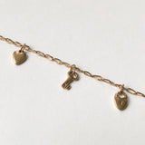Vintage Petite Heart & Key Charm Bracelet
