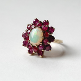 Vintage Opal & Ruby Halo Ring