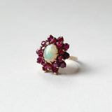 Vintage Opal & Ruby Halo Ring