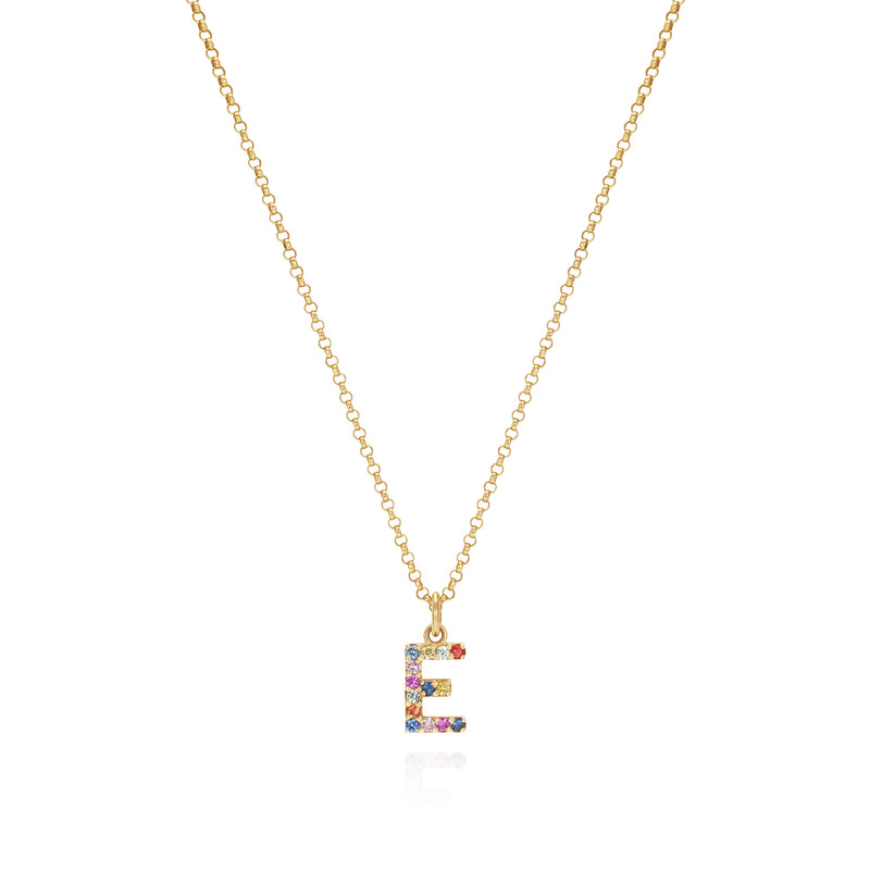 Rainbow Sapphire Initial Necklace