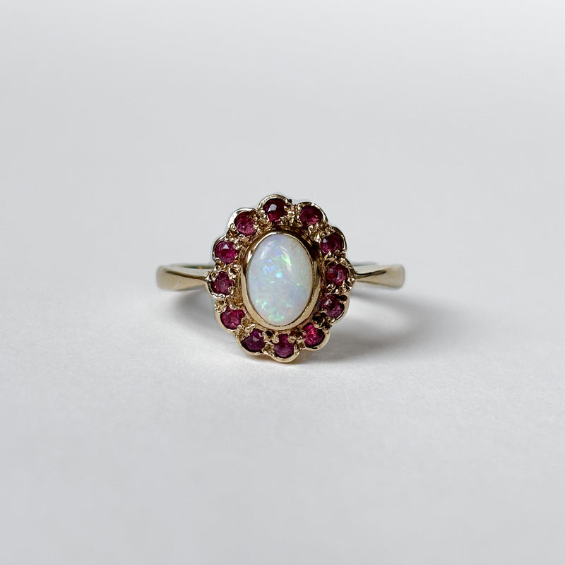 Vintage Opal & Ruby Halo Ring