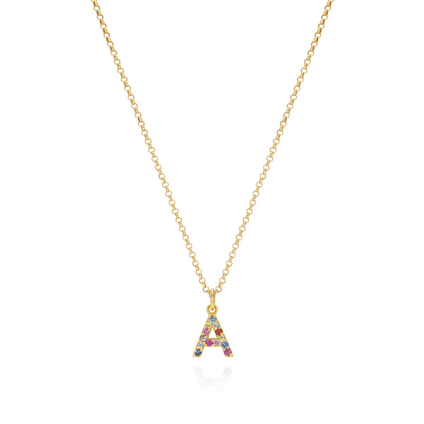 Rainbow Sapphire Initial Necklace