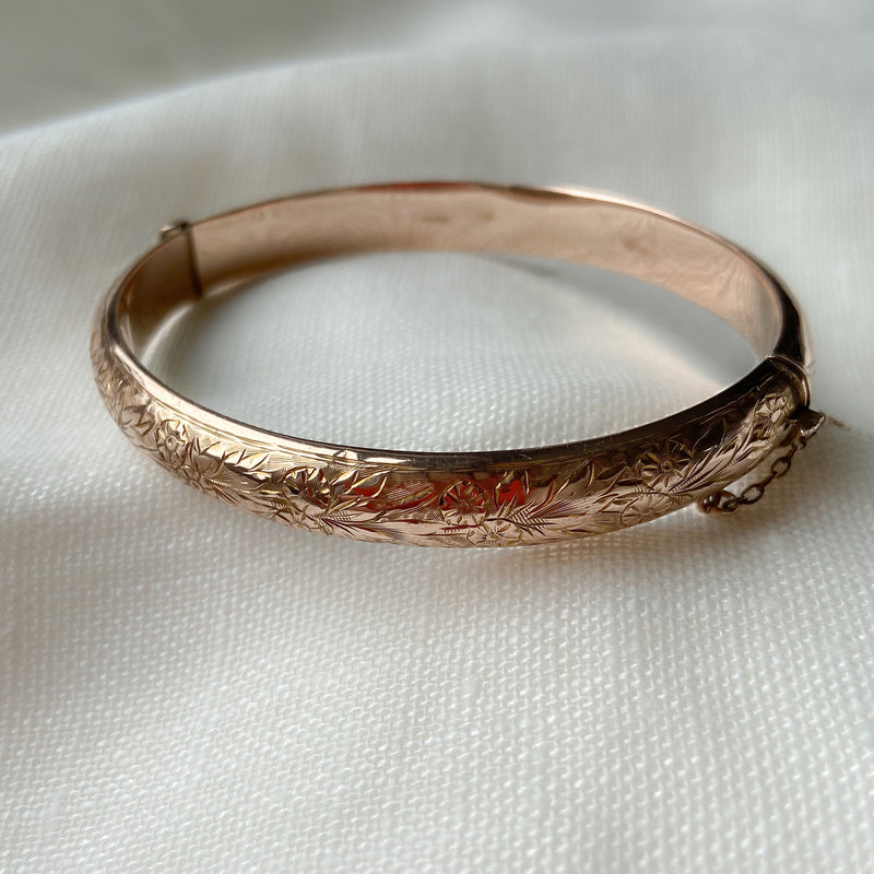 Vintage Ornate Rose Gold Bangle Bracelet