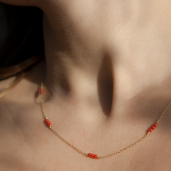 Red Coral Grace Necklace - 9ct Gold