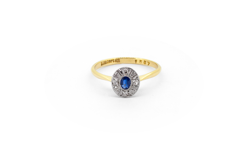 Deco Sapphire Cluster Ring
