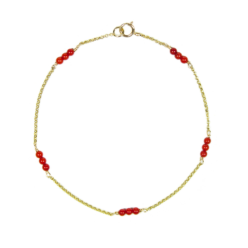 Red Coral Grace Bracelet - 9ct Gold